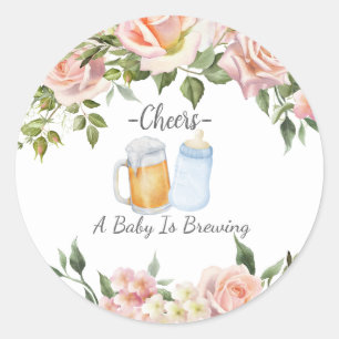 Girl Par Co Ed Rosa Blommigt Baby Shower Runt Klistermärke