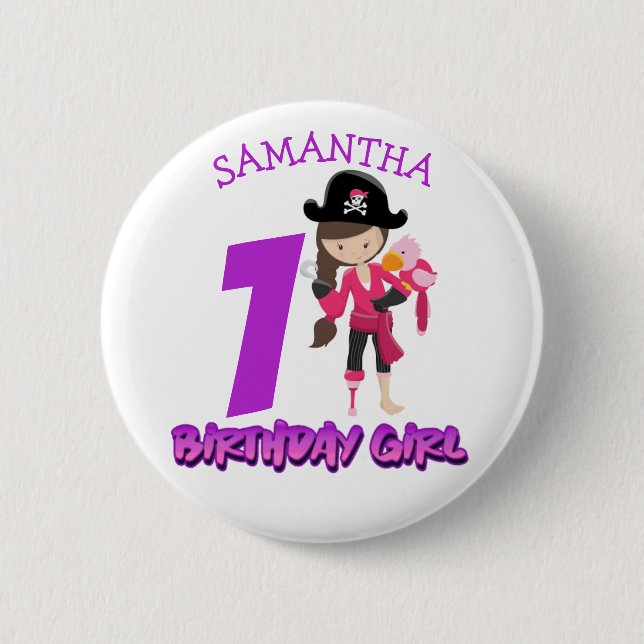 Girl Parrot 1st Birthday party pirat Classic Rou Knapp (Framsida)