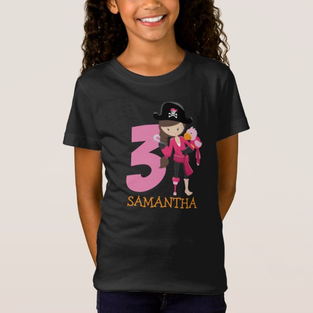 Girl Parrot 3rd Birthday party pirat T-Shirt (Framsida)