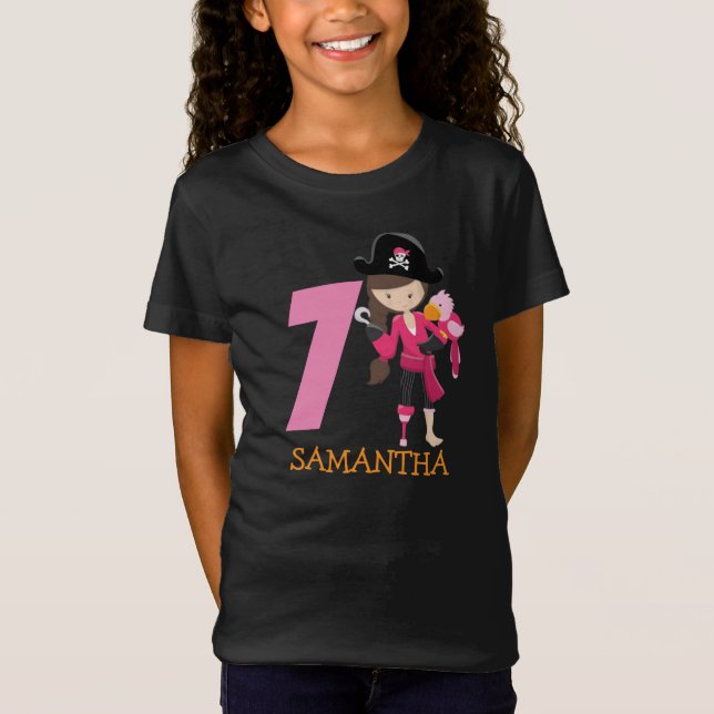 Girl Parrot 7:e Födelsedagsfest pirat T-Shirt (Framsida)