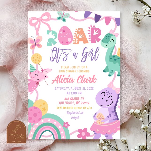  Girl Pastel Dinosaur Baby Shower invitation Inbjudningar (Skapare uppladdad)