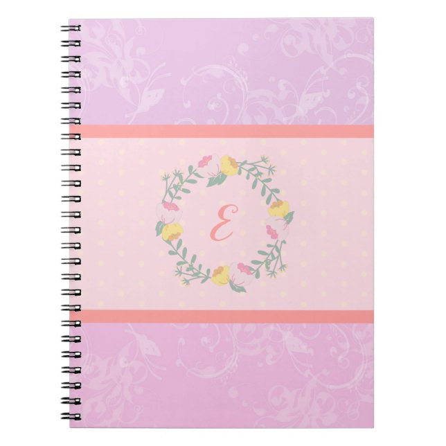 Girl Pastel Rosa and Lavender Blommigt Monogram Anteckningsbok (Framsidan)