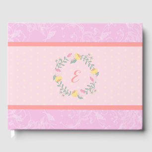Girl Pastel Rosa and Lavender Blommigt Monogram Ki Gästböcker