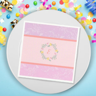 Girl Pastel Rosa and Lavender Blommigt Monogram Ki Pappersservett
