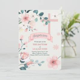 Girl Peach Blommars Christian Kor Baptism Inbjudningar