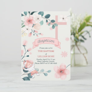 Girl Peach Blommars Christian Kor Baptism Inbjudningar