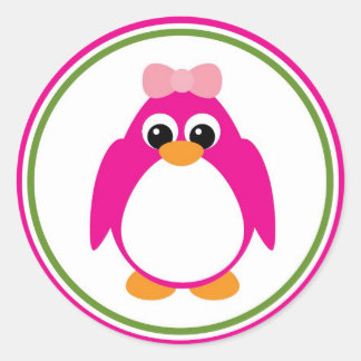Girl Penguin in in Rosa and Grönt Runt Klistermärke