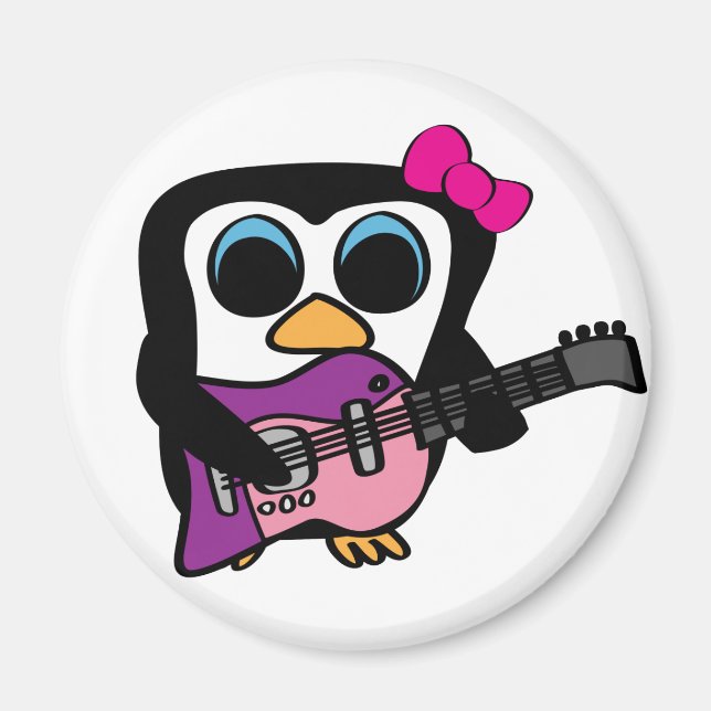 Girl Penguin med Electric Guitar Magnet (Framsidan)