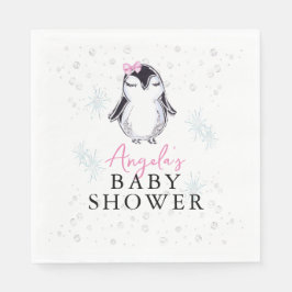 Girl Penguin Winter Baby Shower Pappersservett
