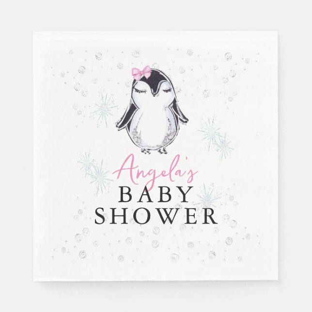 Girl Penguin Winter Baby Shower Pappersservett (Framsidan)