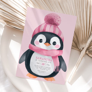 Girl Penguin Winter Födelsedagsfest inbjudan