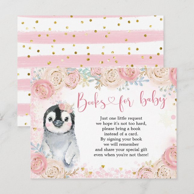 Girl Penguin Winter Snowflake Bokar för Baby Inbjudan Vykort (Fram/baksida)