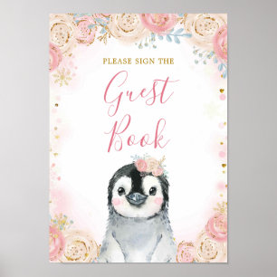 Girl Penguin Winter Snowflake Guest Bok Poster