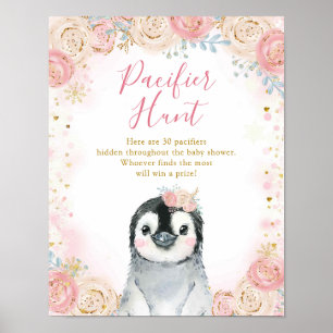 Girl Penguin Winter Snowflake Nappar Hunt Poster