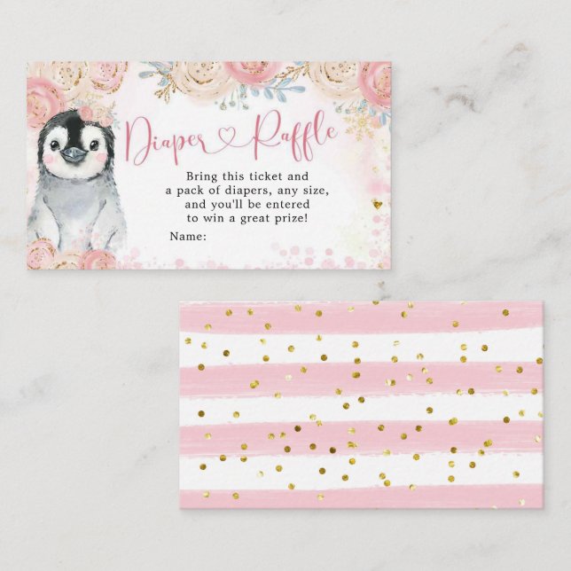 Girl Penguin Winter Snowflake Raffle Tilläggskort (Fram/baksida)