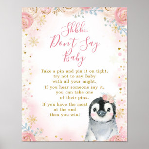 Girl Penguin Winter Snowflake Säg inte Baby Card Poster