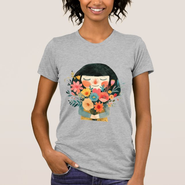 Girl & Perfumed Flowers T Shirt (Framsida)