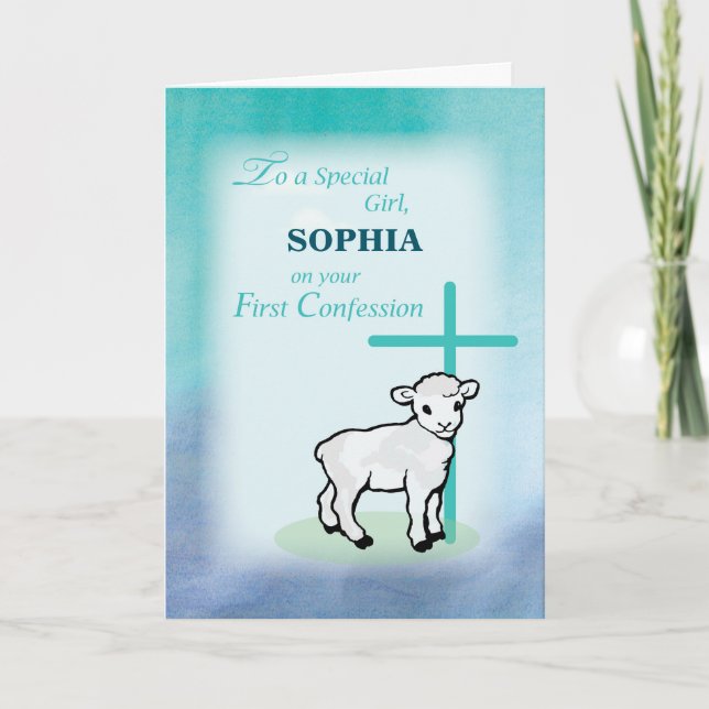 Girl Personalize Namn First Confession Lamb Kor Kort (Framsida)