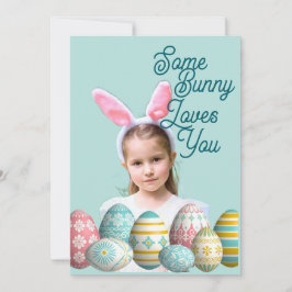 Girl Photo Bunny Ears Cute Blue Julkort