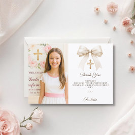 Girl photo cream bow Confirmation Tack Kort
