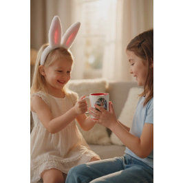 Girl Photo Hunting Eggs with Rabbit Ears Två-Tonad Mugg