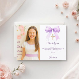 Girl photo lavender bow Confirmation Tack Kort
