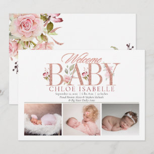 Girl Photo Ro Guld   Blommigt Birth Meddelande