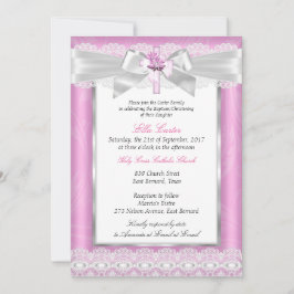 Girl Photo Rosa Blommigt Kor Baptism Christening Inbjudningar