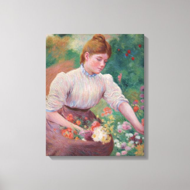 Girl Picking Flowers in a Summer Garden Canvastryck (Framsida)