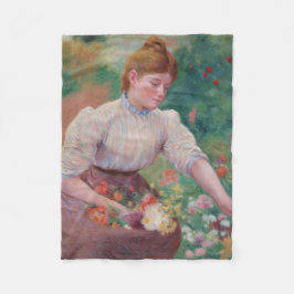 Girl Picking Flowers in a Summer Garden Fleecefilt