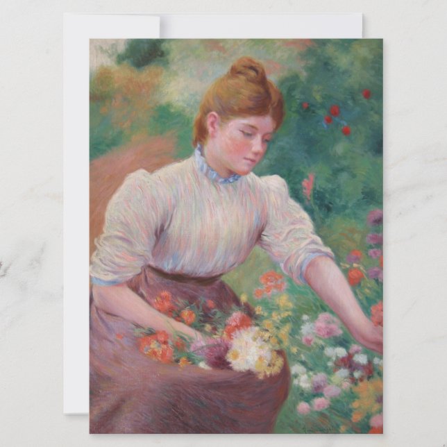 Girl Picking Flowers in a Summer Garden Kort (Framsida)