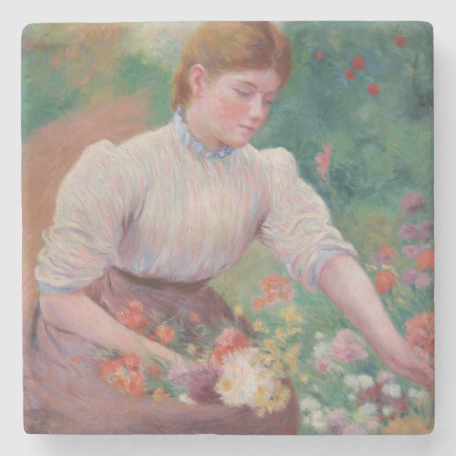 Girl Picking Flowers in a Summer Garden Stenunderlägg (Framsidan)