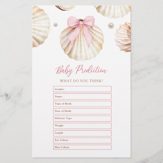 Girl Pink Bow Shell Baby Shower Baby Predictions  (Framsida)