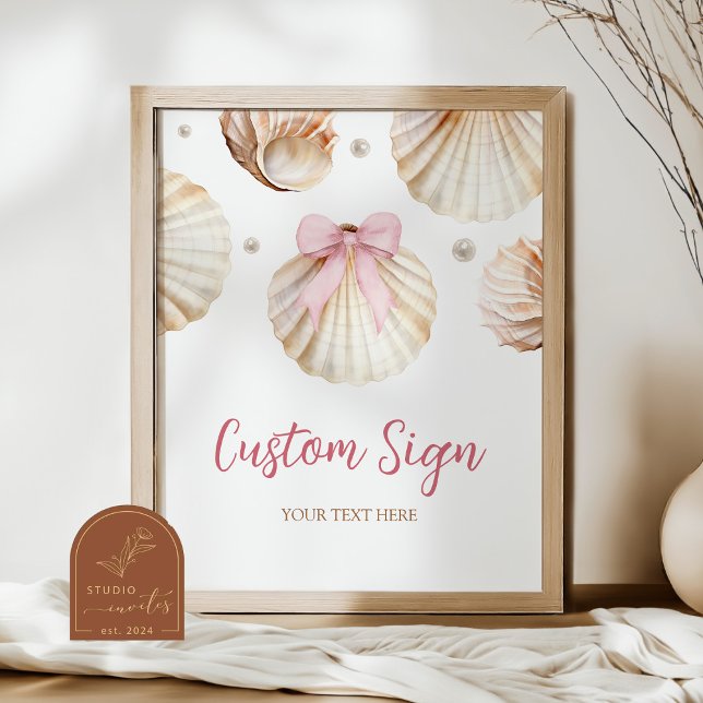 Girl Pink Bow Shell Baby Shower Custom Sign Poster (Skapare uppladdad)