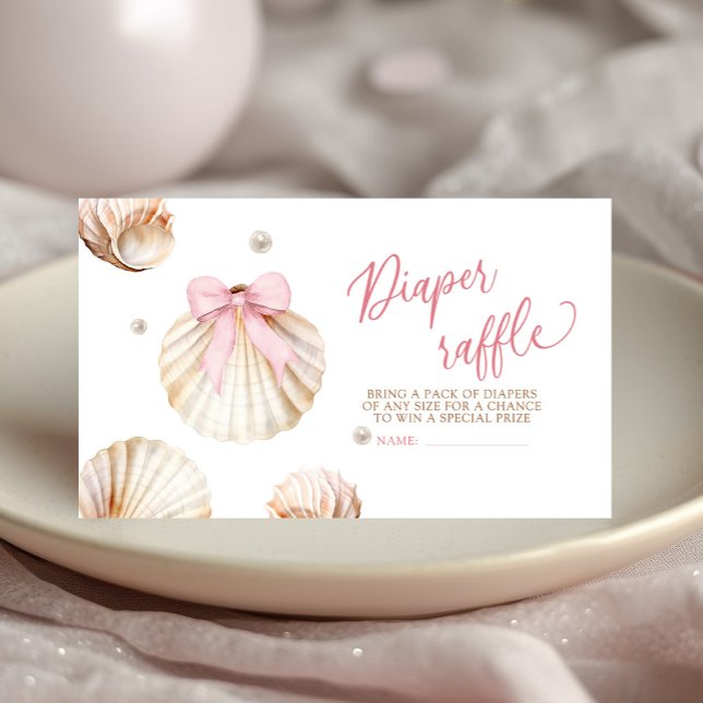 Girl Pink Bow Shell Baby Shower Diaper Raffle Tilläggskort (Skapare uppladdad)