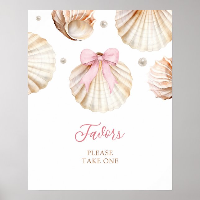 Girl Pink Bow Shell Baby Shower Favors Poster (Framsidan)