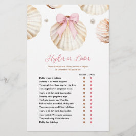 Girl Pink Bow Shell Baby Shower Higher or Lower 