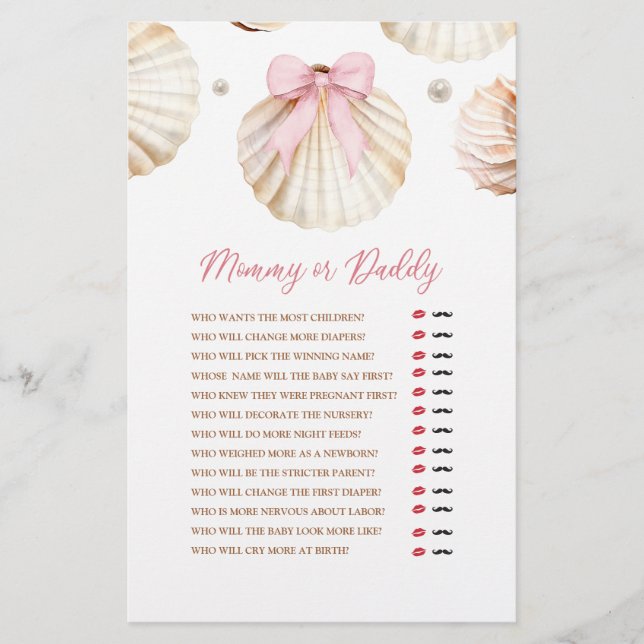 Girl Pink Bow Shell Baby Shower Mommy or Daddy (Framsida)