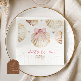 Girl Pink Bow Shell Baby Shower Paper Napkins Pappersservett