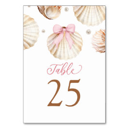Girl Pink Bow Shell Baby Shower Table Number Bordsnummer