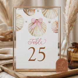 Girl Pink Bow Shell Baby Shower Table Number Bordsnummer