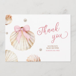 Girl Pink Bow Shell Baby Shower Thank You Card Tilläggskort