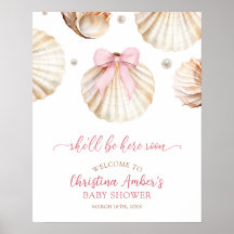 Girl Pink Bow Shell Baby Shower Welcome Sign