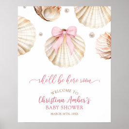 Girl Pink Bow Shell Baby Shower Welcome Sign Poster