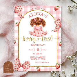 Girl Pink Bow strawberry berry sweet invitation Inbjudningar