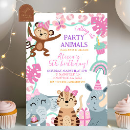 Girl Pink Safari Party Animals Birthday invitation Inbjudningar