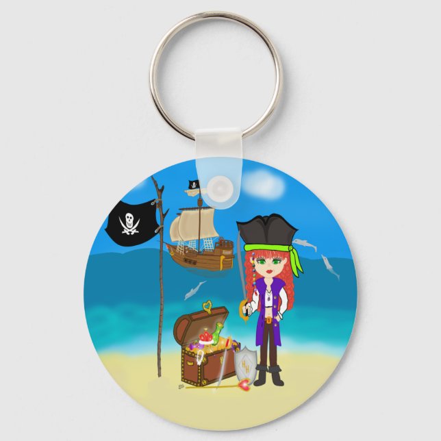 Girl Pirat med Treasure Chest Keychain Nyckelring (Framsida)