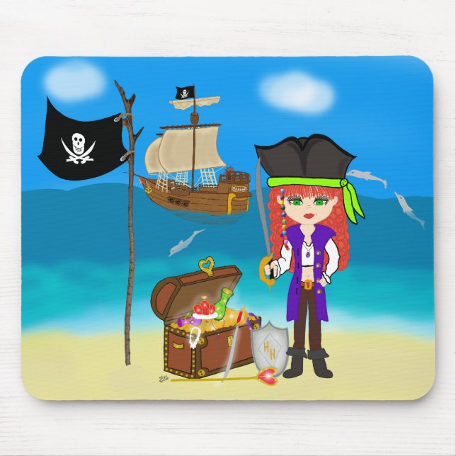 Girl Pirat med Treasure Chest Mousepad Musmatta (Framsidan)