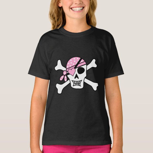 Girl Pirat Skull och Bones Black T Shirt (Framsida)