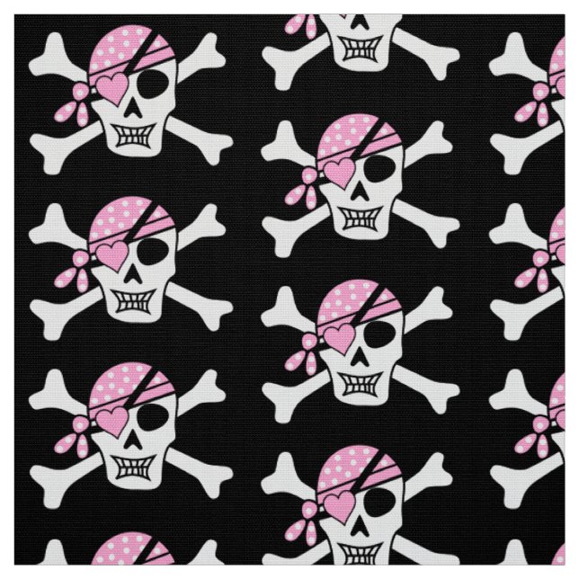 Girl Pirat Skull och Bones Black Tyg (Provkarta)